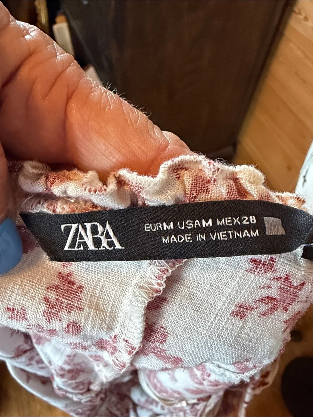Zara White and Red Floral Square-Neck Blouse